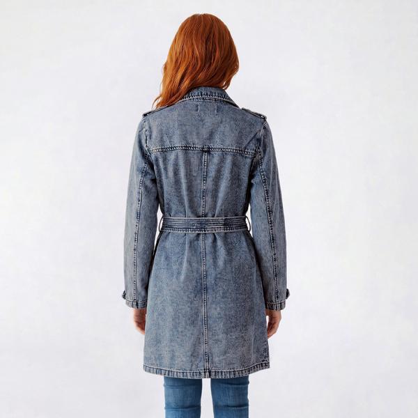 Juniors Stoosh Denim Wash Tie Belt Trench Coat alternate view